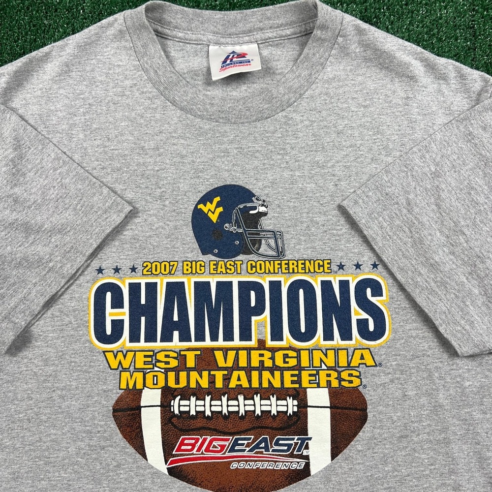 VTG WVU Mountaineers 2007 Big East Champions T-Shirt Men Large Gray Football Y2K